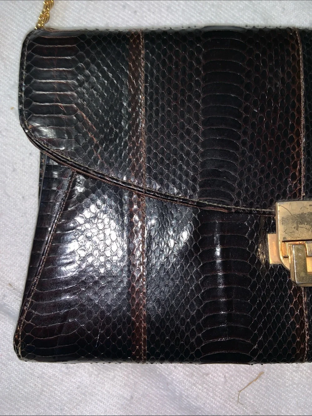 Black/Brown Textured SNAKE SKIN Shoulder Bag with Gold Chain and Lock